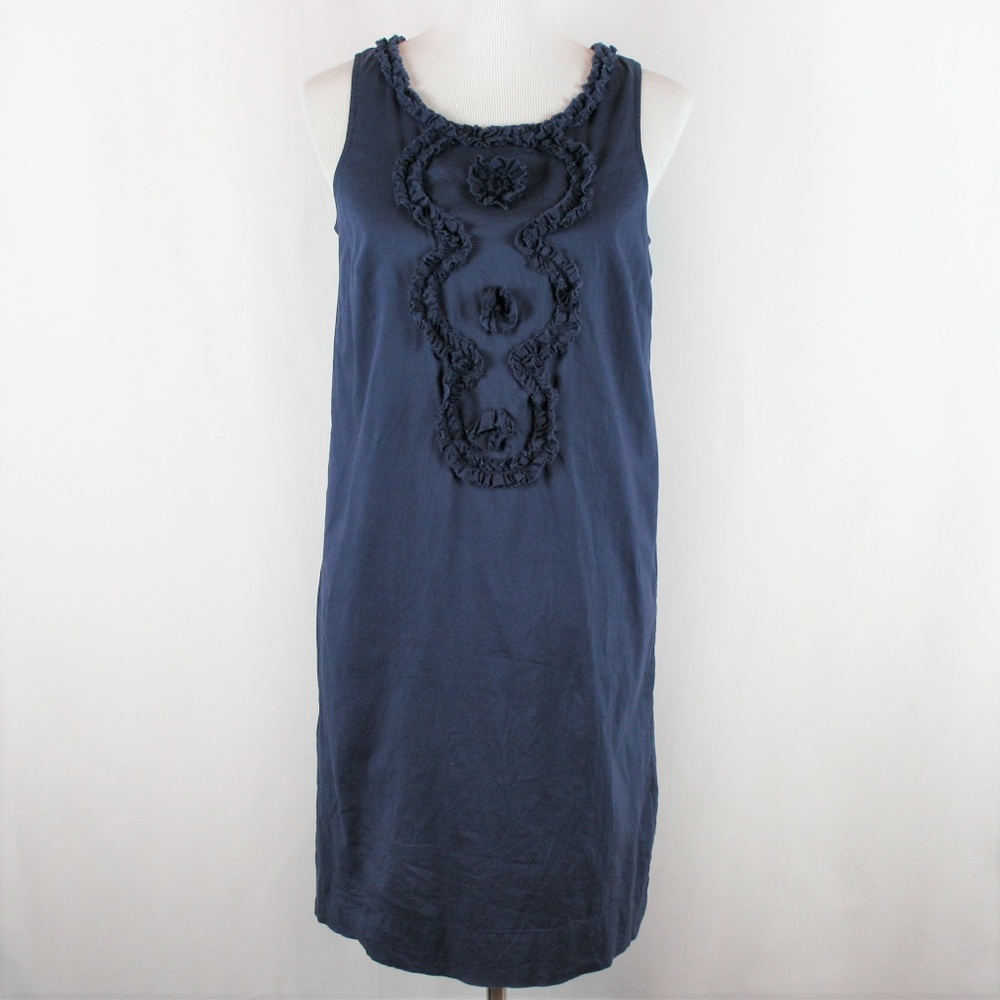 J. Crew Factory Front Ruffle Sleeveless In Navy